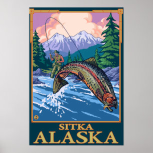 Póster Escena de pesca de mosca - Sitka, Alaska