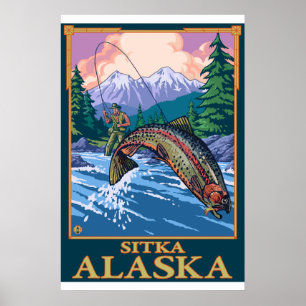 Póster Escena de pesca de mosca - Sitka, Alaska