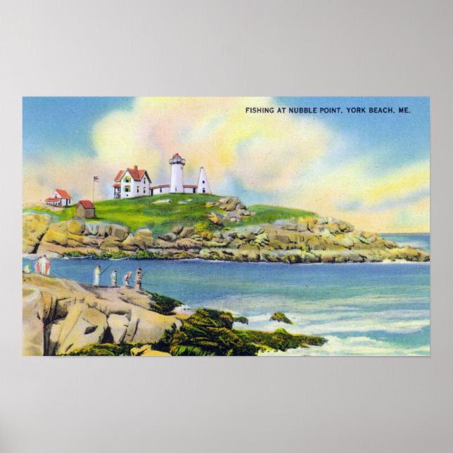 Póster Escena de pesca en Nubble Point en York Beach (Frente)