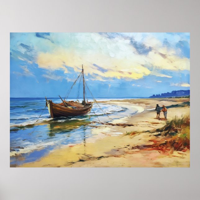 Póster Escena de pescadores en la playa del Mar Báltico c (Frente)