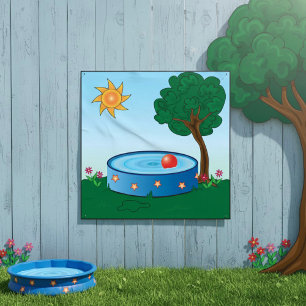 Póster Escena de piscina en el patio trasero de niños con