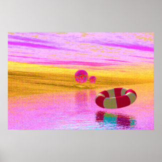 Póster Escena de playa de estilo CGI de los años 90