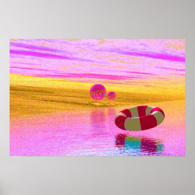 Póster Escena de playa de estilo CGI de los años 90 (Frente)