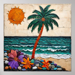 Póster Escena de playa de paisaje marino tropical de dibu