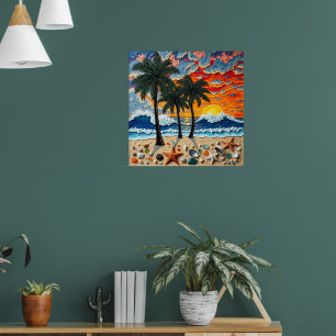 Póster Escena de playa hermosa con palmeras