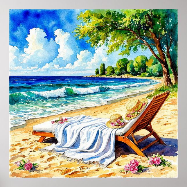 Póster Escena de playa relajante con silla de descanso (Frente)