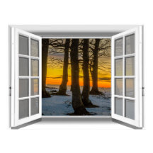 Escena de puesta de sol Vista de ventana falsa 3D