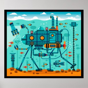 Póster Escena De Robot Subacuático Cute