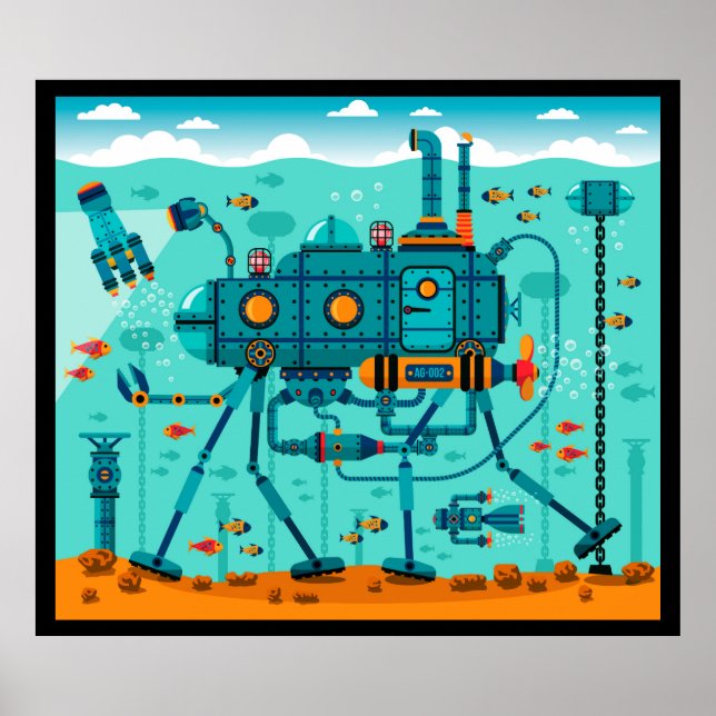 Póster Escena De Robot Subacuático Cute (Frente)