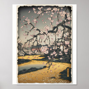 Póster Escena de Sakura de Woodblock vintage