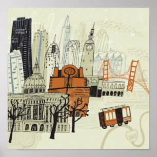 Póster Escena de San Francisco del Doodle