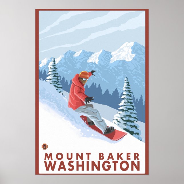 Póster Escena de Snowboard - Monte Baker, Washington (Frente)