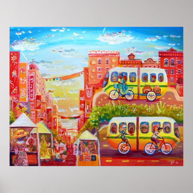 Póster Escena de Telegraph Ave Street con autobuses (Frente)