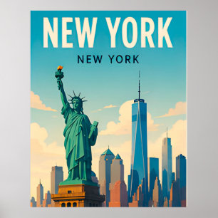 Póster Escena de viaje del horizonte de Manhattan en la c
