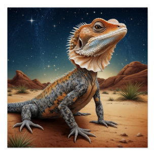 Póster Escena de vida silvestre Lizard de cuello de hembr