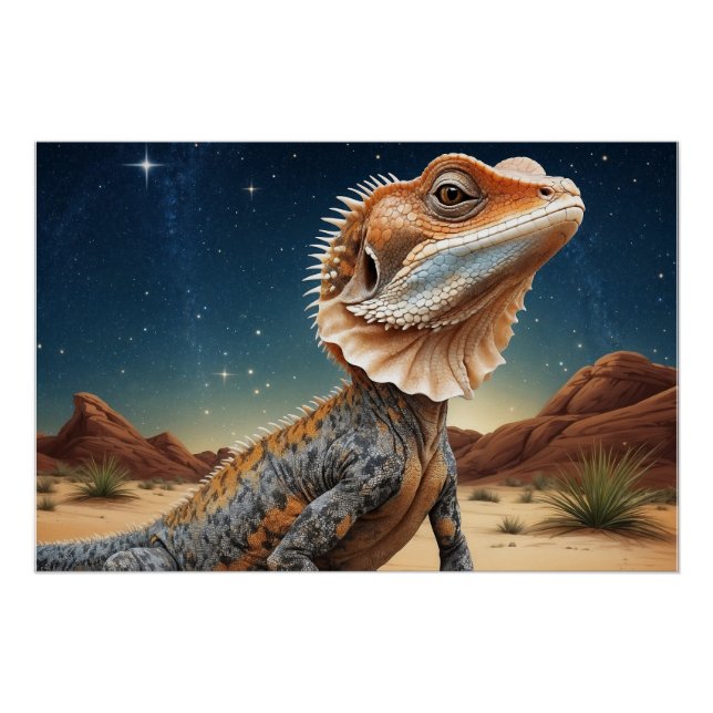 Póster Escena de vida silvestre Lizard de cuello de hembr (Anverso)