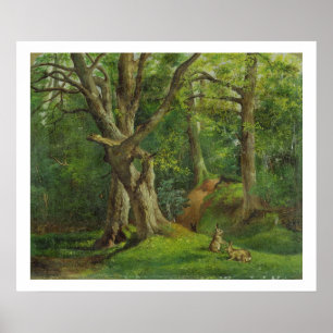 Póster Escena de Woodland con conejos, 1862 (aceite sobre