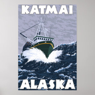 Póster Escena del barco de pesca - Katmai, Alaska