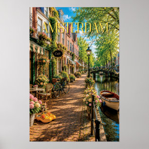 Póster Escena del Canal de Amsterdam Toque de Primavera A