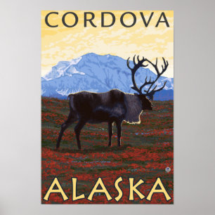 Póster Escena del caribú - Cordova, Alaska