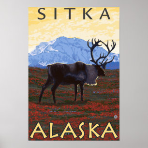 Póster Escena del caribú - Sitka, Alaska