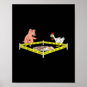 Póster Escena del crimen divertida con huevo cerdo pollo 