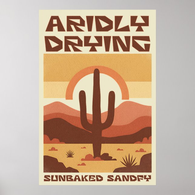Póster Escena del desierto retro con cactus (Frente)