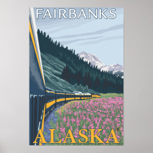 Póster Escena del ferrocarril de Alaska - Fairbanks,