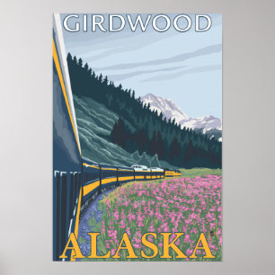 Póster Escena del ferrocarril de Alaska - Girdwood, Alask