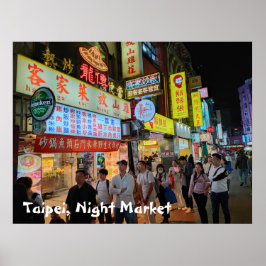 Póster Escena del mercado nocturno de Taipei Taiwán