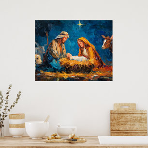 Póster Escena del Nacimiento, hermosa ilustración,