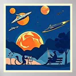 Póster Escena del planeta Retro Sci-Fi