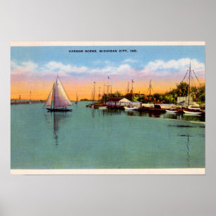 Póster Escena del puerto de Indiana de la ciudad de