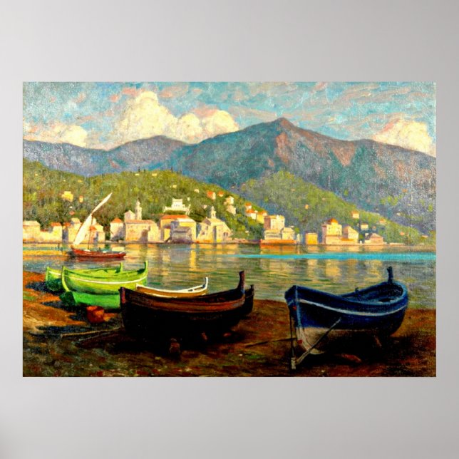 Póster Escena del puerto de Rapallo; pintura de Paul Fisc (Frente)