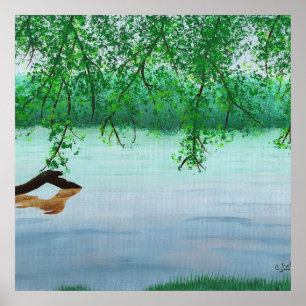 Póster Escena del río con árboles y un tronco por Cheryl