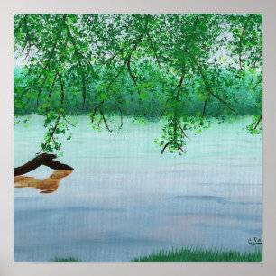 Póster Escena del río con árboles y un tronco por Cheryl