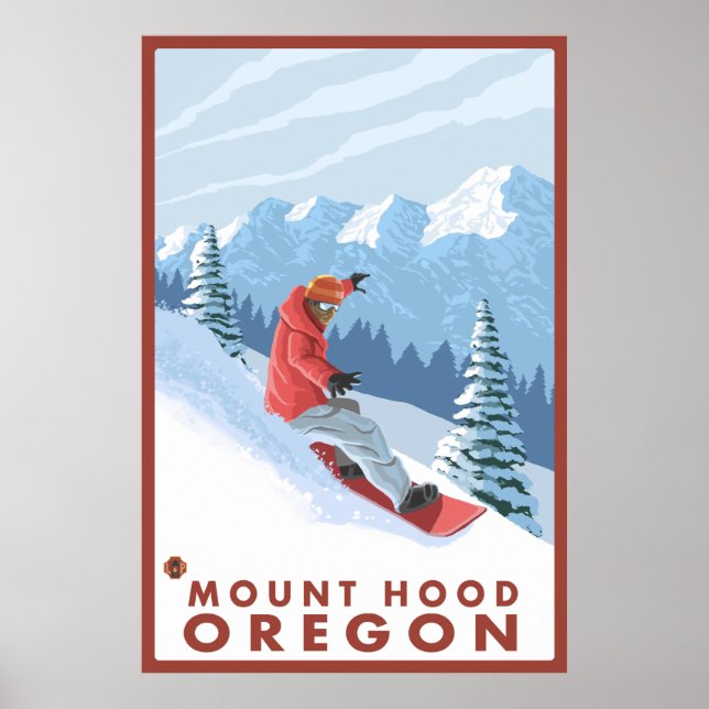 Póster Escena del Snowboard - Monte Hood, Oregón (Frente)