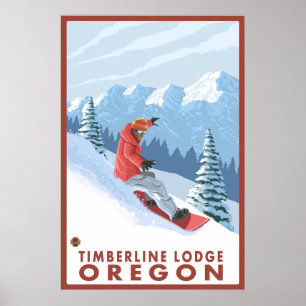 Póster Escena del Snowboarder - Timberline Lodge, Oregón