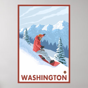 Póster Escena del Snowboarder - Washington