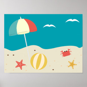 Póster Escena divertida en la playa para la habitación in