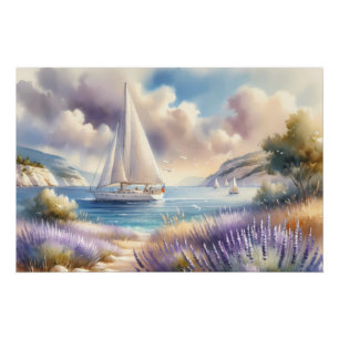 Póster Escena en acuarela del barco de vela de la Costa L