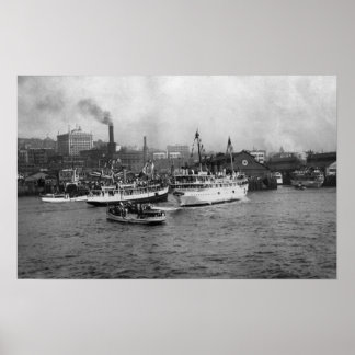 Póster Escena frente al mar con barcos de Seattle