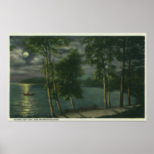 Póster Escena iluminada por la luna en el lago