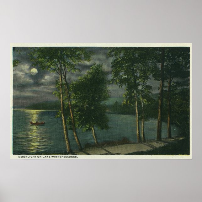 Póster Escena iluminada por la luna en el lago (Frente)