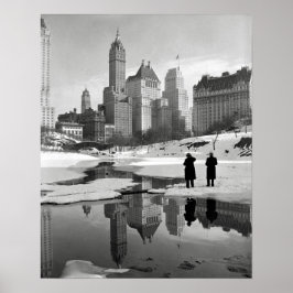 Póster Escena invernal en Central Park, 1933. Foto antigu