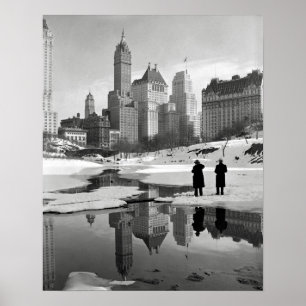 Póster Escena invernal en Central Park, 1933. Foto antigu