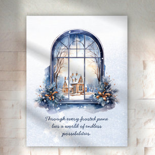 Póster Escena invernal nórdica pastel con nieve Cita moti