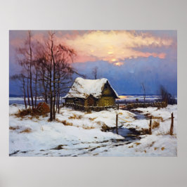 Póster Escena invernal tranquila: cabaña de cañas junto a