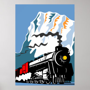 Póster escena locomotora de las montañas del tren del