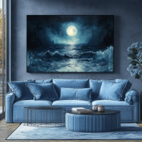 Escena lunar del océano temperamental con olas que